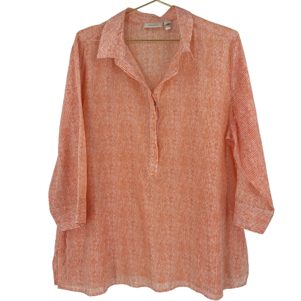 Chico’s size 3 orange white striped light weight blouse